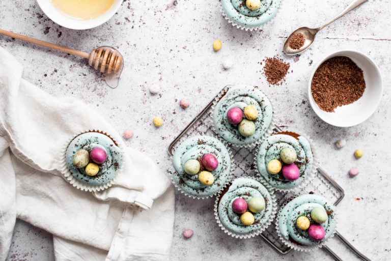 milka and honey easter cupcakes